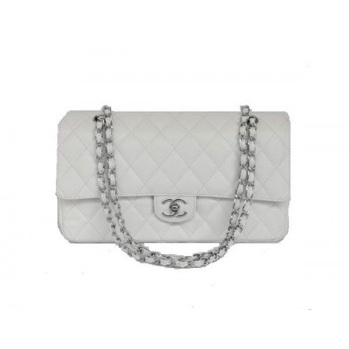 Goedkope Chanel 2.55 Series Flap Bag 1113 Wit Leer Zilver Hardware