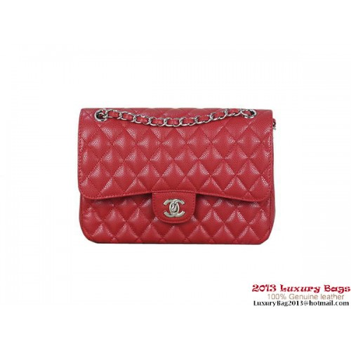 Chanel 2.55 Serie Flap Bag Rood Origineel Cannage Patronen Leer A1112 Zilver