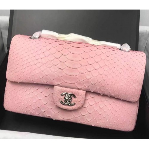 Chanel 2.55 Serie Flap Bags Sakura Roze Origineel Python Leer A1112SA Zilver