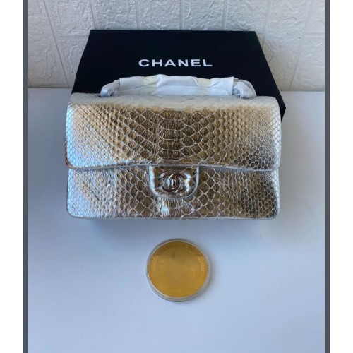 Chanel 2.55 Serie Flap Bags Sakura Zilver Origineel Python Leer A1112SA Zilver