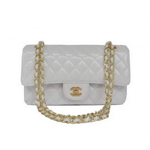 koop goedkope Chanel 2.55-serie witte laklederen kleptas gouden hardware
