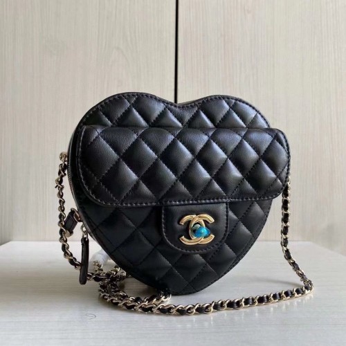 Chanel 2022S Love Heart Original Lambskin Crossbody Chain Bag AS3191Y Zwart