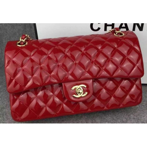Chanel 2.55 Series Double Flap Bag Rood Origineel Lakleer CF7024 Goud