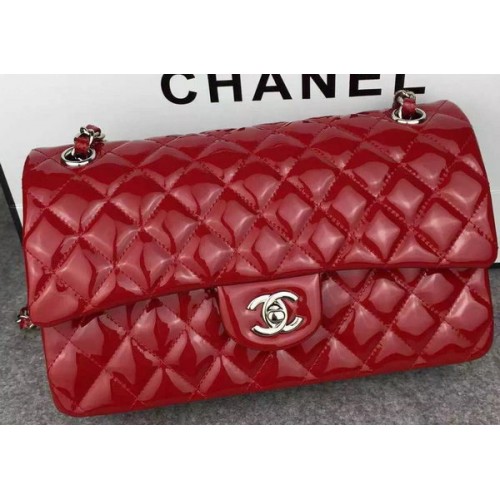 Chanel 2.55 Series Double Flap Bag Rood Origineel Lakleer CF7024 Zilver