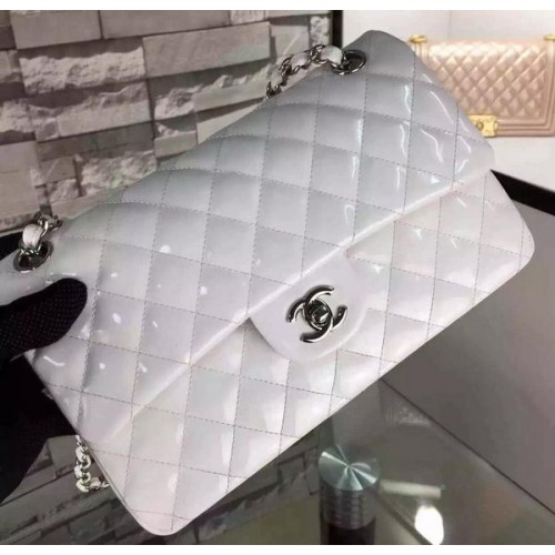 Chanel 2.55 Series Double Flap Bag Wit Origineel Lakleer CF7024 Zilver