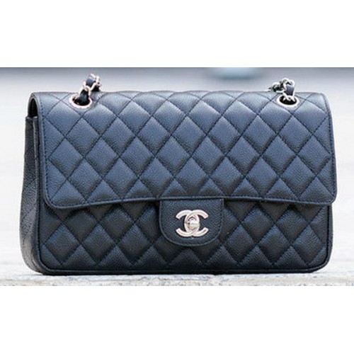 Chanel 2.55 Series Flap Bag Zwart Cannage Patroon A1112 Zilver