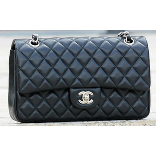Chanel 2.55 Series Flap Bag Zwart Schapenleer A1112 Zilver