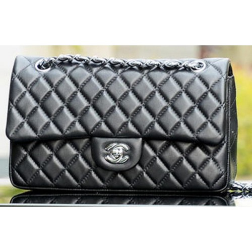 Chanel 2.55 Series Flap Bag Zwart Schapenleer A37586 Zilver