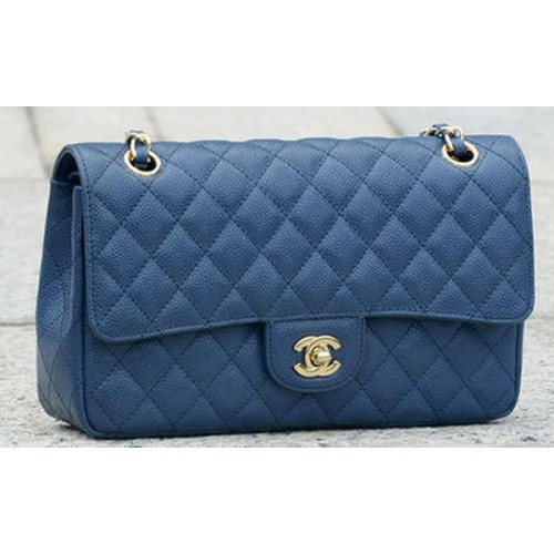 Chanel 2.55 Serie Flap Bag Blauw Origineel Cannage Patroon A1112 Goud
