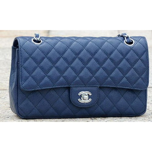 Chanel 2.55 Serie Flap Bag Blauw Cannage Patroon A1112 Zilver