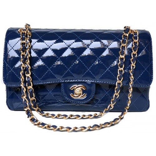 Chanel 2.55 Series Flap Bag Blauw Lakleer A1112 Goud