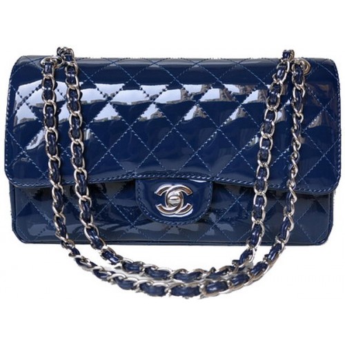 Chanel 2.55 Series Flap Bag Blauw Lakleer A1112 Zilver