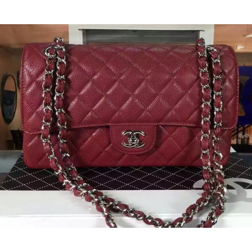 Chanel 2.55 Series Flap Bag Burgundy Cannage Patroon Leer CF8024 Zilver