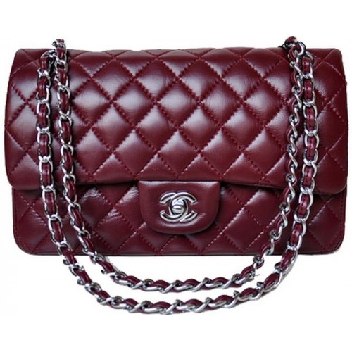Chanel 2.55 Series Flap Bag bordeaux lakleer A1112 zilver