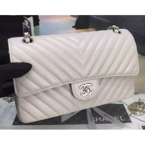 Chanel 2.55 Serie Flap Bag Cannage Patroon Chevron Leer A1112 Grijs