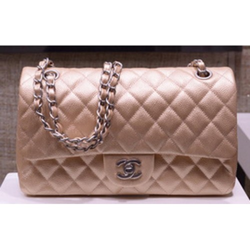 Chanel 2.55 Serie Flap Bag Goud Origineel Kaviaar Leer A1112 Zilver