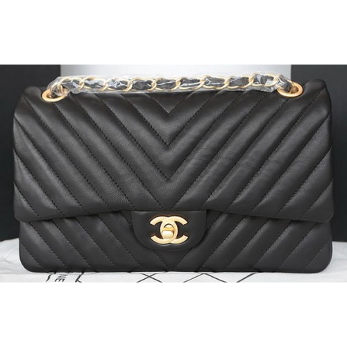Chanel 2.55 Series Flap Bag Lamsleer Chevron Leer A1112CF Zwart