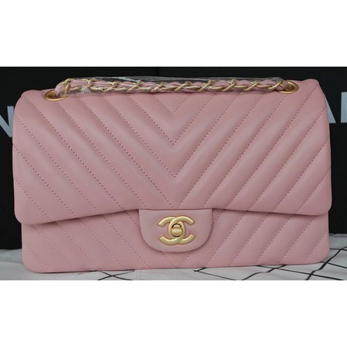Chanel 2.55 Series Flap Bag Lamsleer Chevron Leer A1112CF Roze