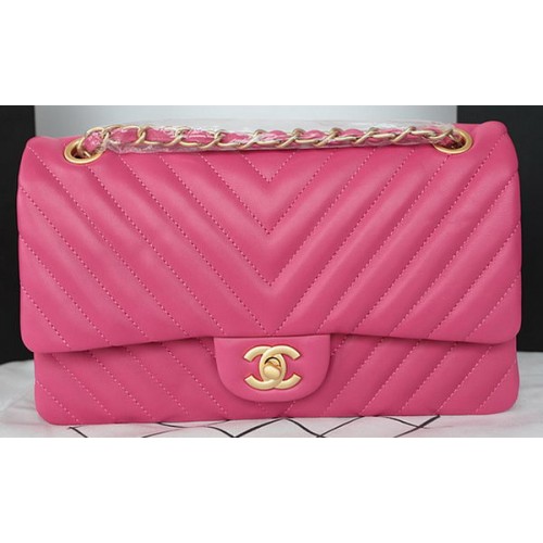 Chanel 2.55 Serie Flap Bag Lamsleer Chevron Leer A1112CF Roze