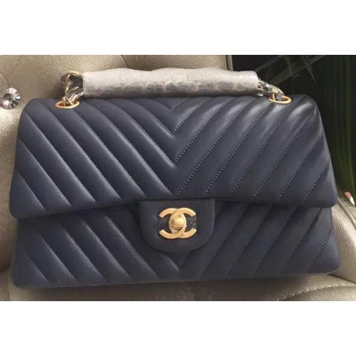 Chanel 2.55 Series Flap Bag Lamsleer Chevron Leer A1112CF Royal