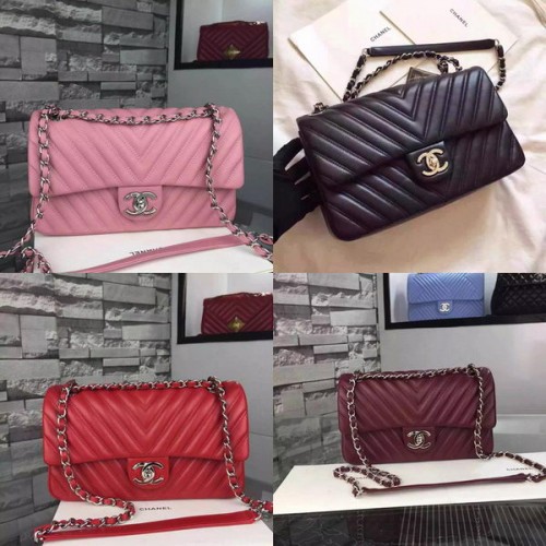 Chanel 2.55 Serie Flap Bag Lamsleer Chevron Leer A5378