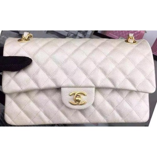 Chanel 2.55 Series Flap Bag Gebroken Wit Cavier Leer A05480 Goud