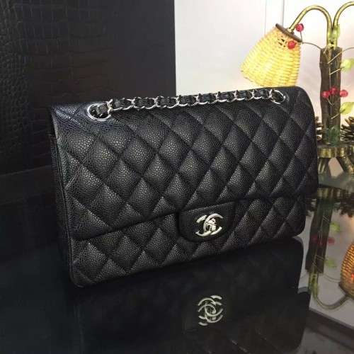 Chanel 2.55 Serie Flap Bag Origineel Lamsleer Zwart Zilver 1113