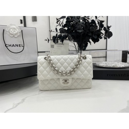 Chanel 2.55 Serie Flap Bag Origineel Schapenleer A1112 Wit Zilverkleurig