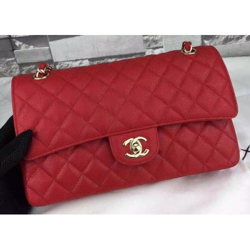 Chanel 2.55 Series Flap Bag Rood Cannage Patroon Leer CF8024 Goud