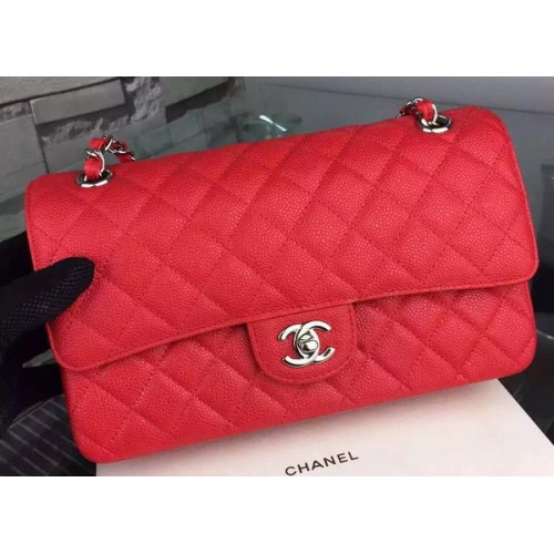 Chanel 2.55 Series Flap Bag Rood Cannage Patroon Leer CF8024 Zilver