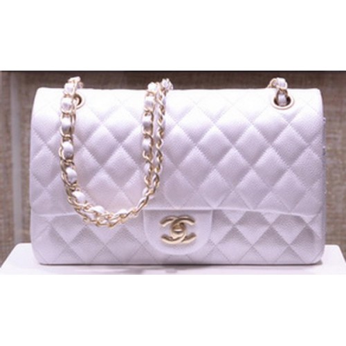 Chanel 2.55 Serie Flap Bag Zilver Origineel Kaviaar Leer A1112 Goud