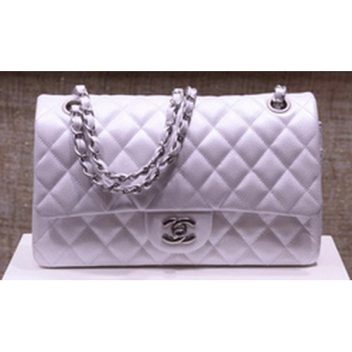 Chanel 2.55 Serie Flap Bag Zilver Origineel Kaviaar Leer A1112 Zilver