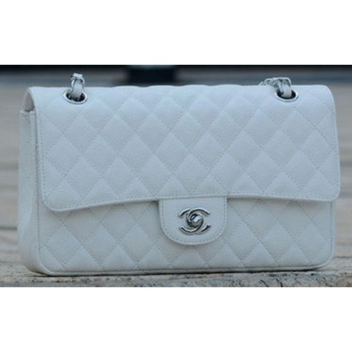 Chanel 2.55 Serie Flap Bag Wit Cannage Patroon A1112 Zilver
