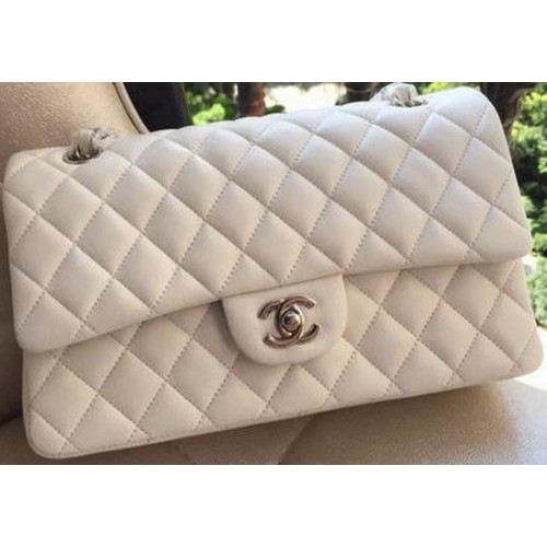 Chanel 2.55 Serie Flap Bag Wit Origineel Leer A01112 Zilver