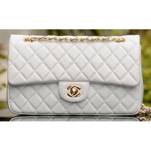 Chanel 2.55 Series Flap Bag Wit Schapenleer A37586 Goud
