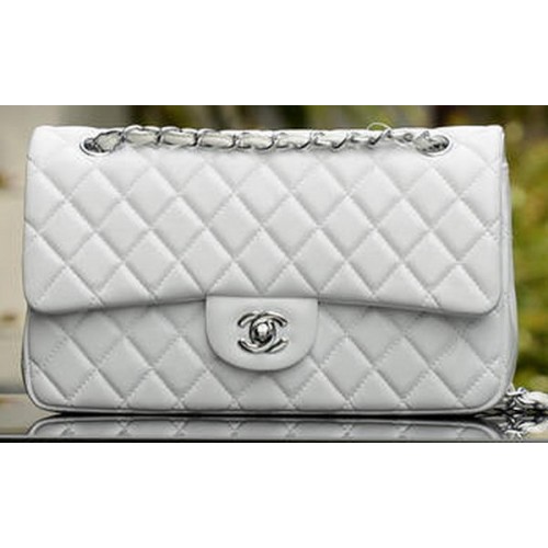 Chanel 2.55 Series Flap Bag Wit Schapenleer A37586 Zilver