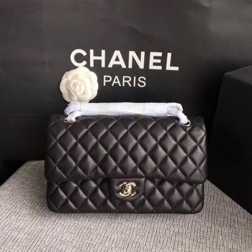Chanel 2.55 Serie Flap Bags Zwart Origineel Hertenleer A1112 Zilver