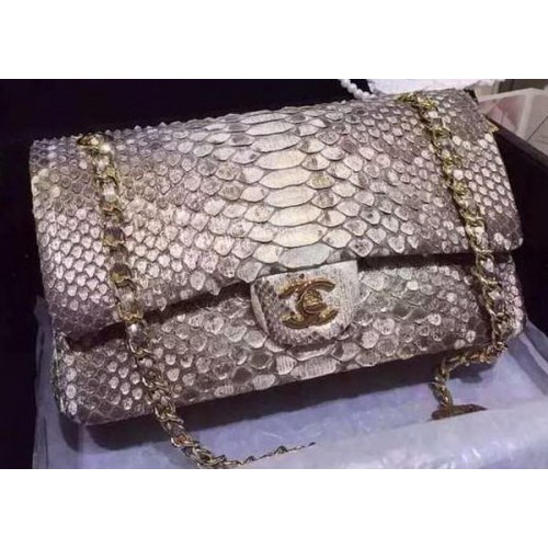 Chanel 2.55 Serie Flap Bags Grijs Origineel Python Leer A1112SA Goud