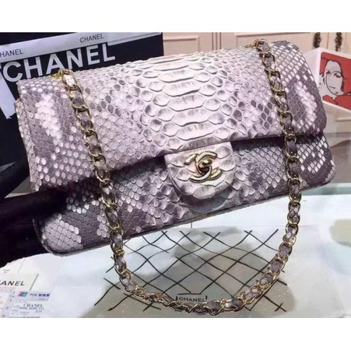 Chanel 2.55 Serie Flap Bags Grijs Origineel Python Leer A1112SA Goud