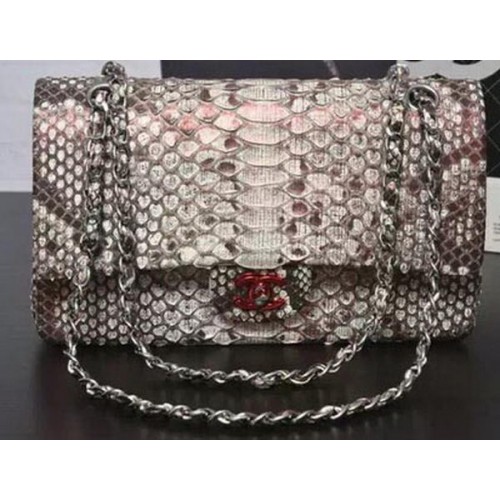 Chanel 2.55 Serie Flap Bags Grijs Origineel Python Leer A1112SA Zilver