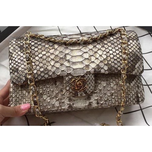 Chanel 2.55 Serie Flap Bags Gebroken Wit Origineel Python Leer A1112SA Goud