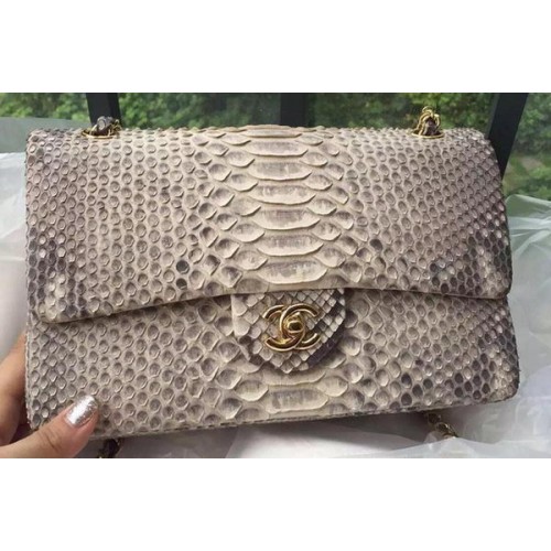 Chanel 2.55 Serie Flap Bags Gebroken Wit Roze Origineel Python Leer A1112SA Goud