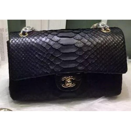 Chanel 2.55 Serie Flap Bags Origineel Slangenleer A1112SA Zwart