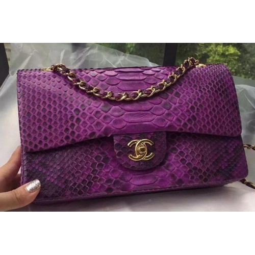 Chanel 2.55 Serie Flap Bags Perzik Roze Origineel Python Leer A1112SA Goud