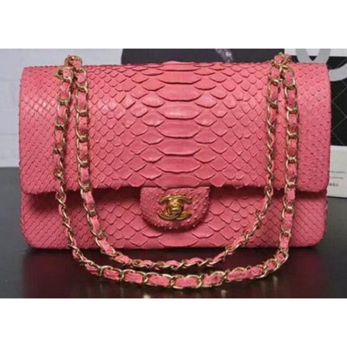 Chanel 2.55 Serie Flap Bags Roze Origineel Python Leer A1112SA Goud