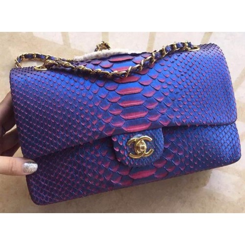 Chanel 2.55 Serie Flap Bags RoyalBlue Origineel Python Leer A1112SA Goud