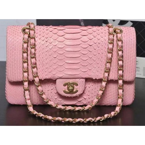 Chanel 2.55 Serie Flap Bags Sakura Roze Origineel Python Leer A1112SA Goud