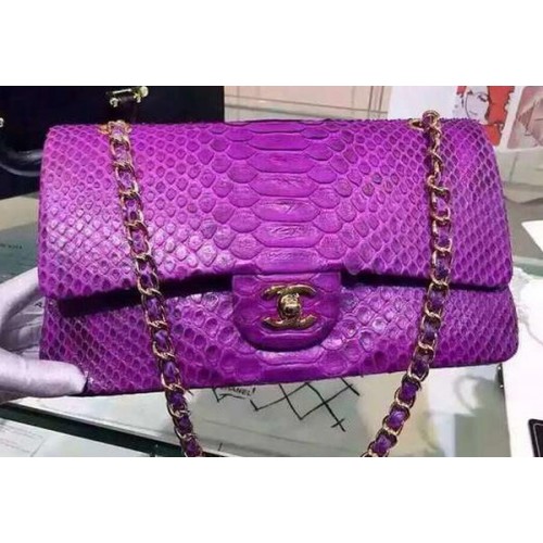 Chanel 2.55 Serie Flap Bags Violet Roze Origineel Python Leer A1112SA Goud