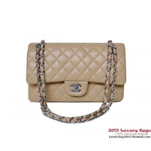Chanel A01112 Klassieke Flap Bag Abrikoos Schapenvacht Zilver