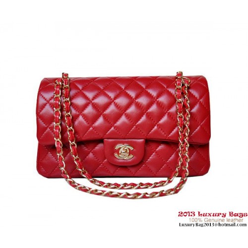 Chanel A01112 Klassieke Flap Bag Rood Schapenvacht Goud